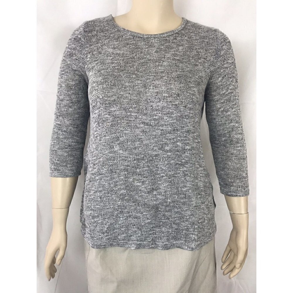 AB Studio Sweater Size L Gray Long Sleeve Split Back with Fabric Panel